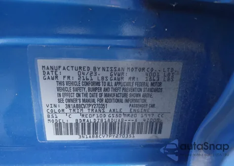 2023 Nissan Sentra Sv Xtronic Cvt from USA, damaged, VIN 3N1AB8CV7PY270351